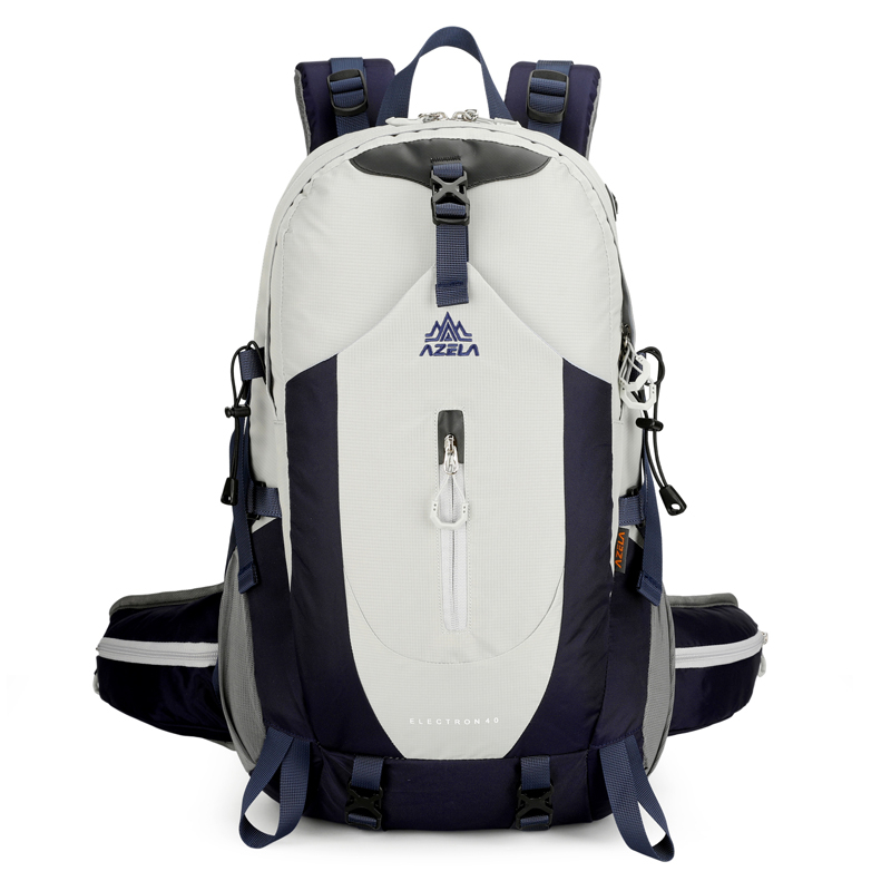 AZELA Electron 40L Hiking Backpack, White & Navy Outdoor Camping Backpack With Multiple Compartments, Adjustable Straps, Durable Trekking Daypack For Men Women Mountaineering & Travel