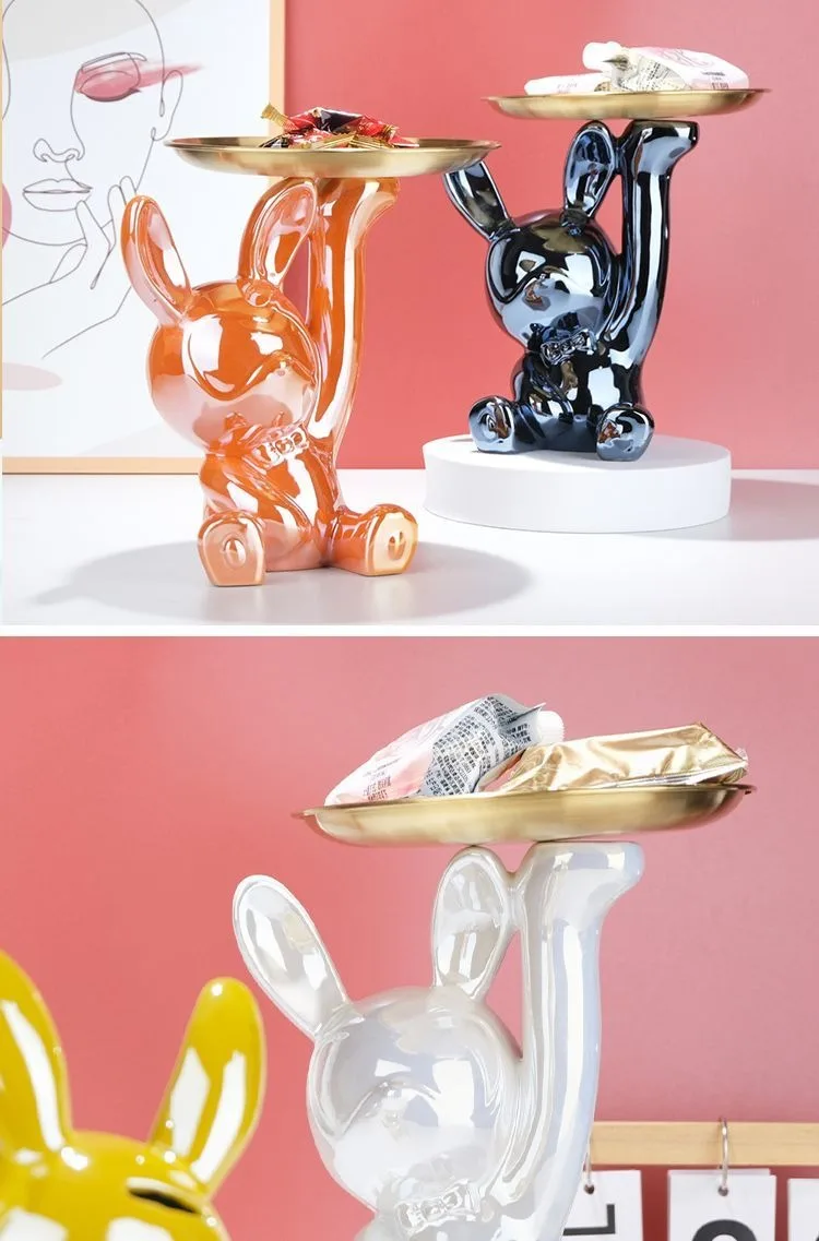 Title 3, Ins Silver Astronaut Rabbit Tray Figurines Pigg...