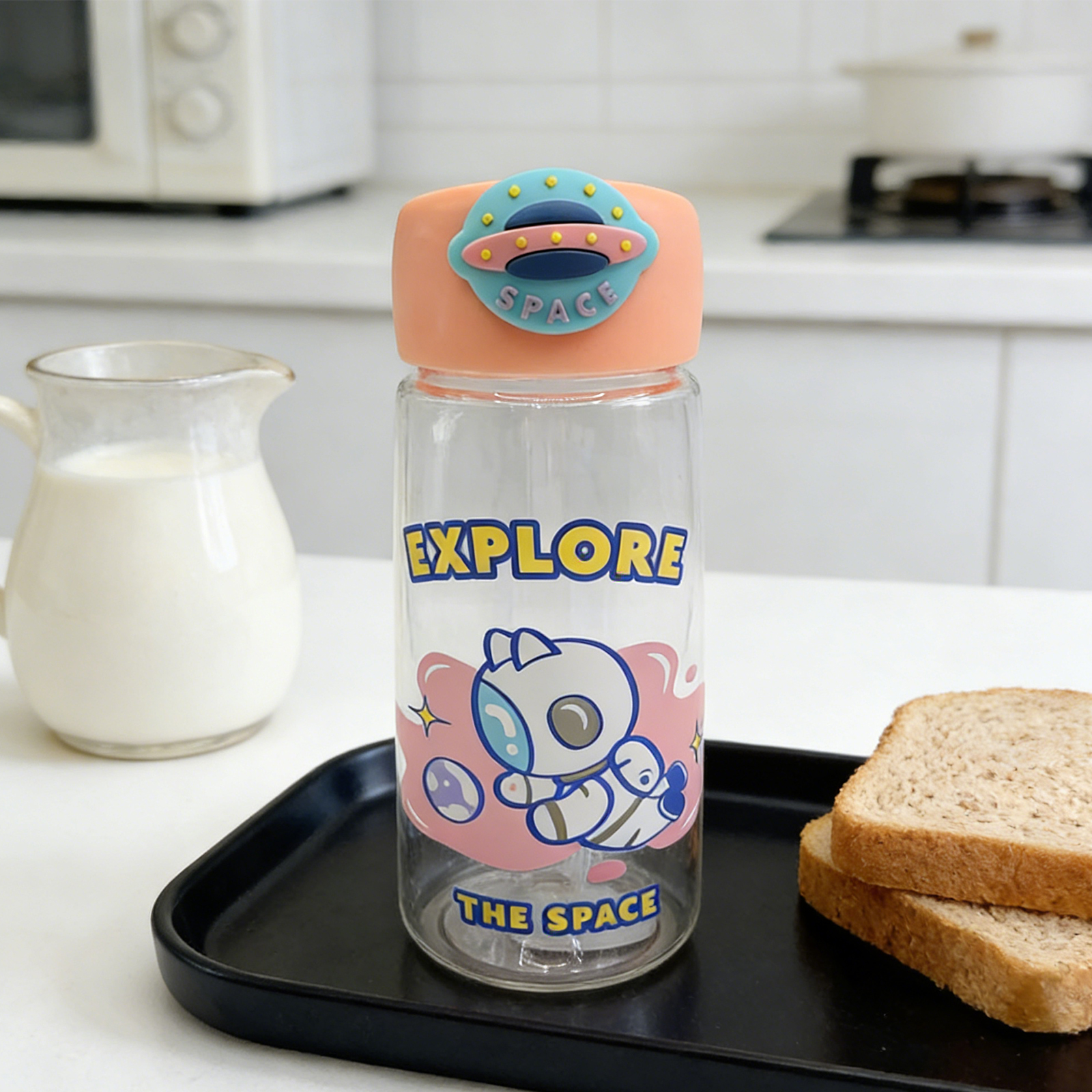 Astronaut Cat Plastic Bottle 400ml-Pink