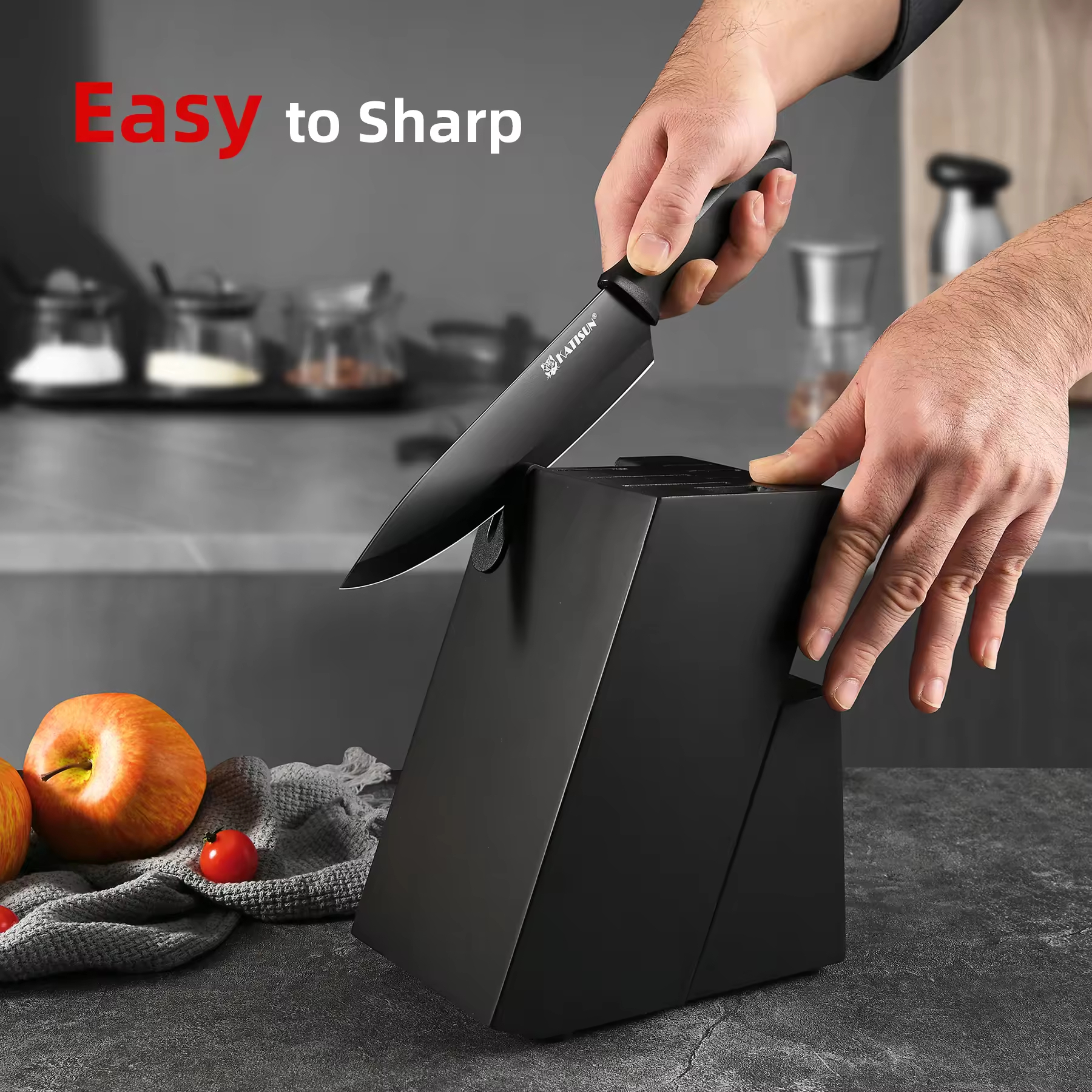 Chef knife set with ergonomic black handles