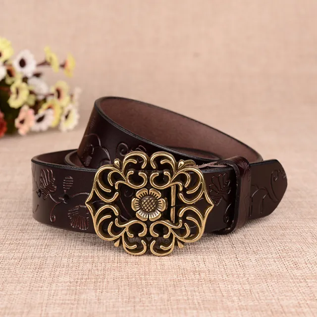 Women's Leather Vintage Decorative Belt Coffee - Shop at LoveMi