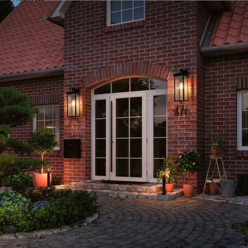 20″ Modern Outdoor Wall Lanterns – Black Metal & Clear Glass (Set of 2) - Image 3