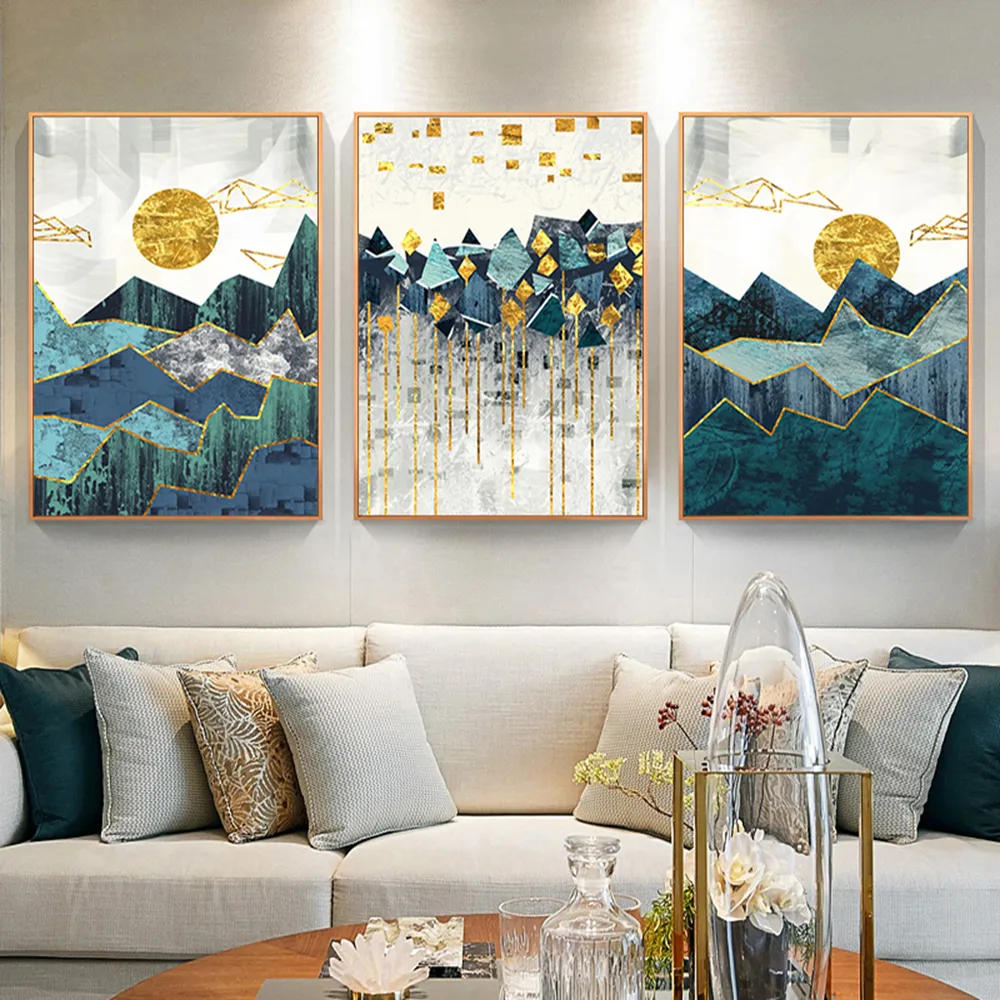 Nordic Abstract Geometric Mountain Landscape Wall Art Canvas Painting
