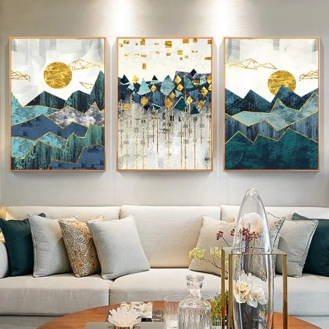 Nordic Abstract Geometric Mountain Landscape Wall Art Canvas Painting