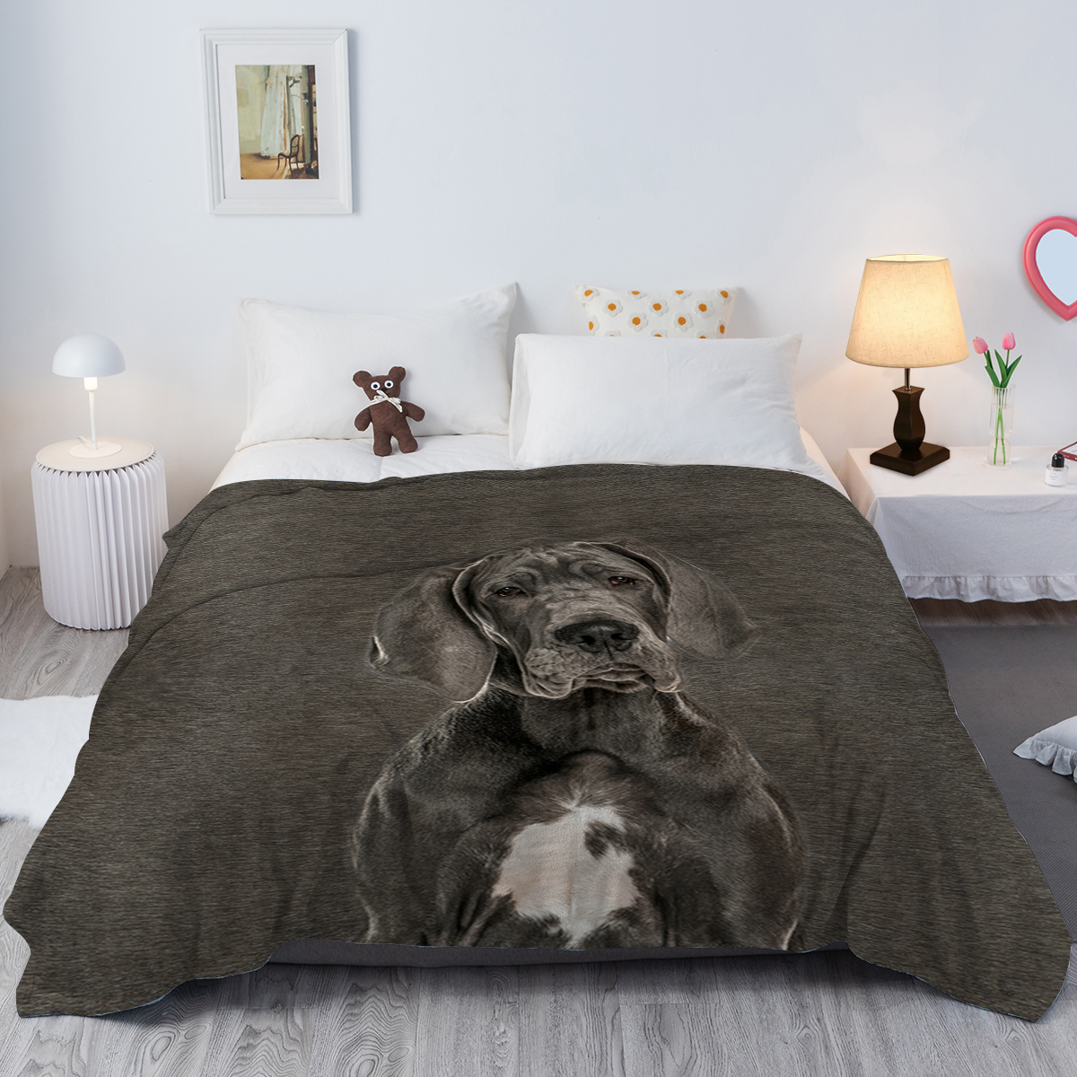 Grey Great Dane Flannel Throw Blanket For Women Girls Kids Soft Warm Dog Fleece Blanket Cute Animal Pet Blanket For Dog Lovers Home Decor
