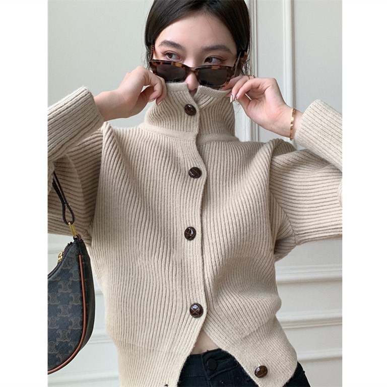 Title 3, Stand-up Collar Knitted Top Women