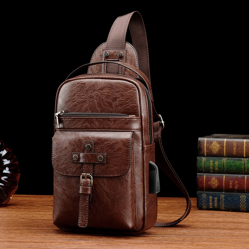 Explosive Chest Bag Men's Shoulder Messenger Fashion Casual Coffee - Shop at LoveMi