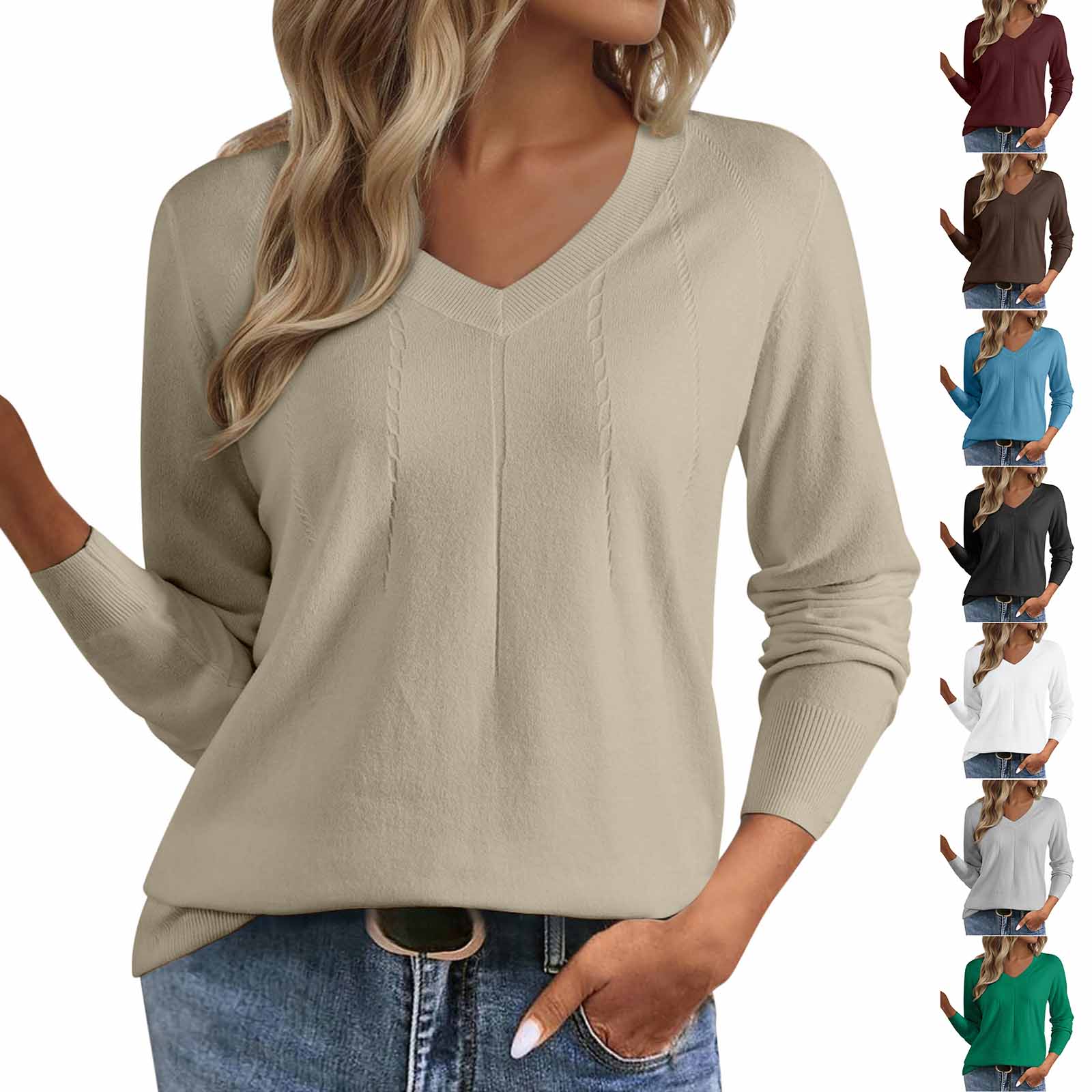 Solid Color Women's V-neck Pullover Sweater Long Sleeved Fashionable Slim Fit Women's Knitted Base Sweater