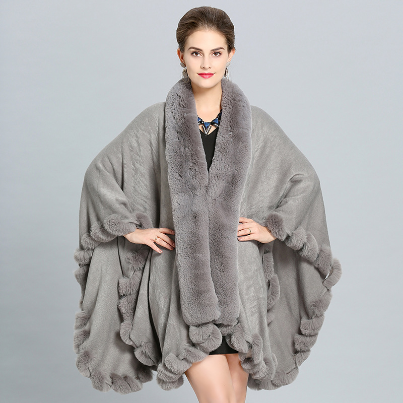 Winter Thick Shawl Imitation Fox Fur Long Collar Grey - Shop at LoveMi