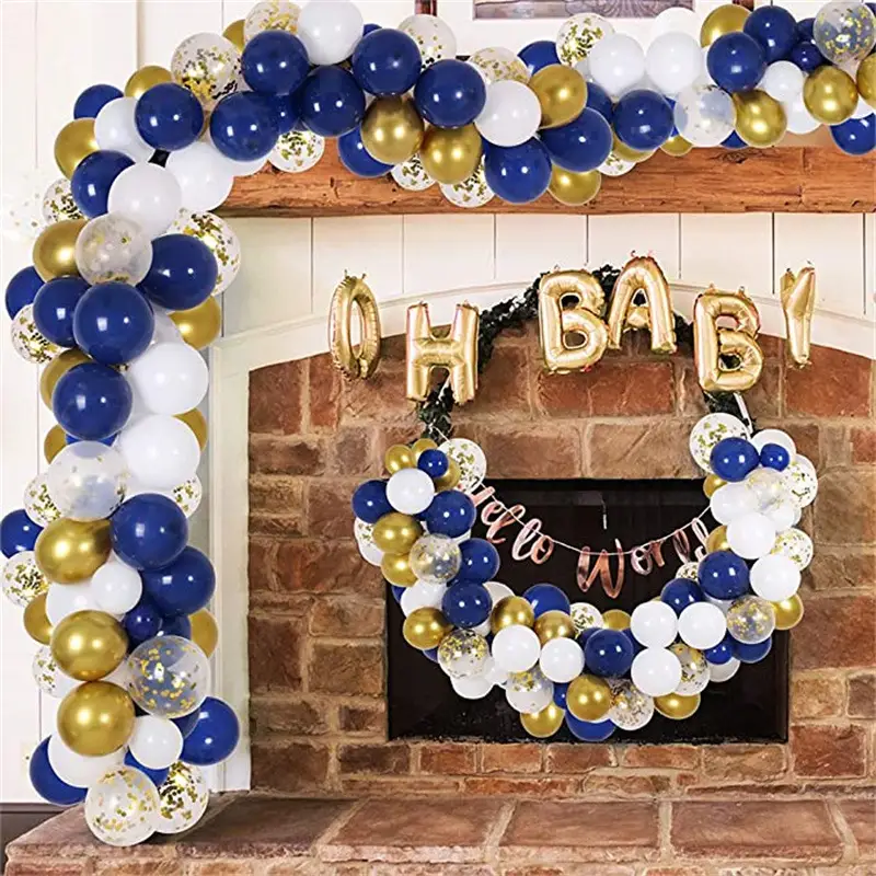 131 Piece Navy Blue Gold White Wreath Balloon Set