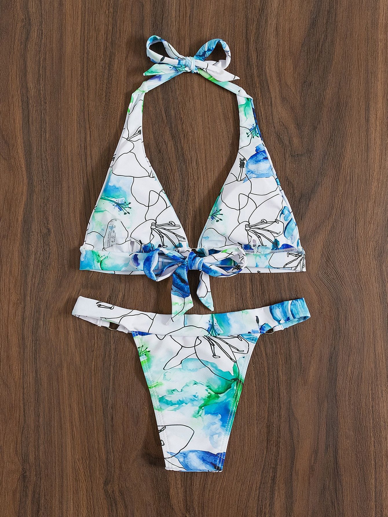 Floral Print Lace Up Bikini Women's Split Swimsuit - Image 4