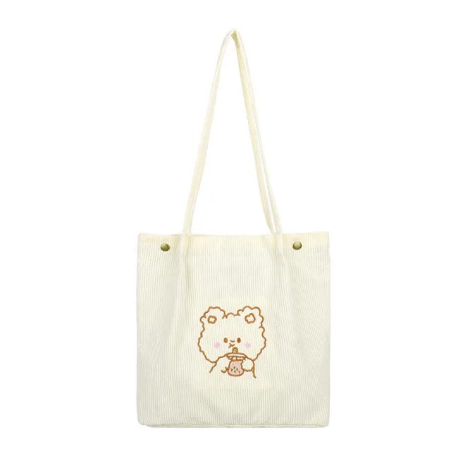 Cute Fleece Women's Cartoon Embroidery Shoulder Bag Cream - Shop at LoveMi