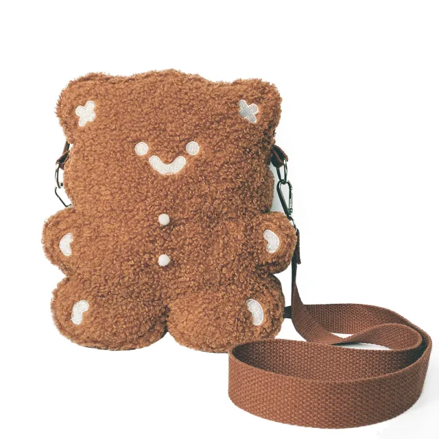 Gingerbread Bear Diagonal Plush Bag For Girls Cute Brown - Shop at LoveMi
