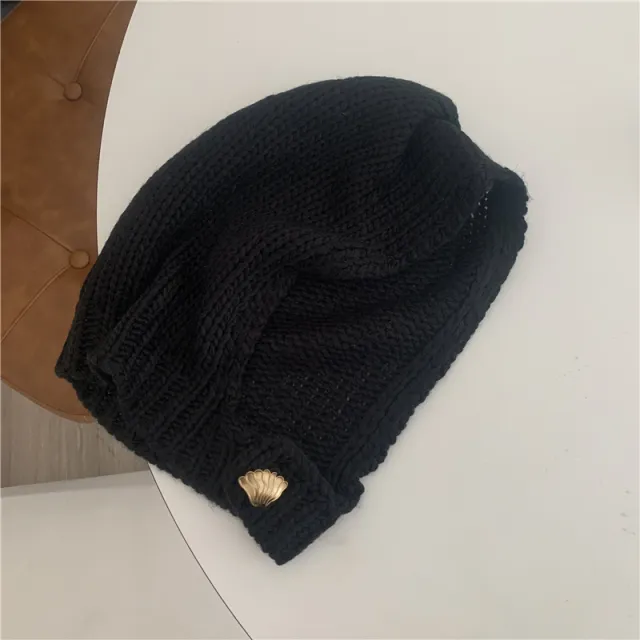 Hand knitted Lace up Solid Color Hat Black - Shop at LoveMi