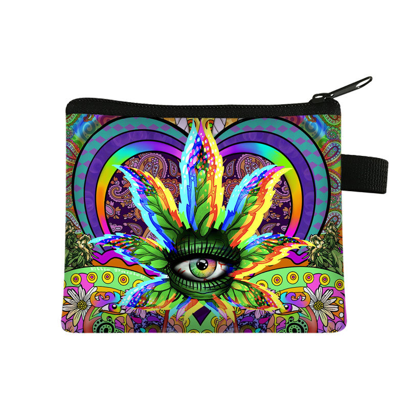 Children's Simple Coin Purse Green Leaf Pattern Portable Card Case Coin Key Storage Bag