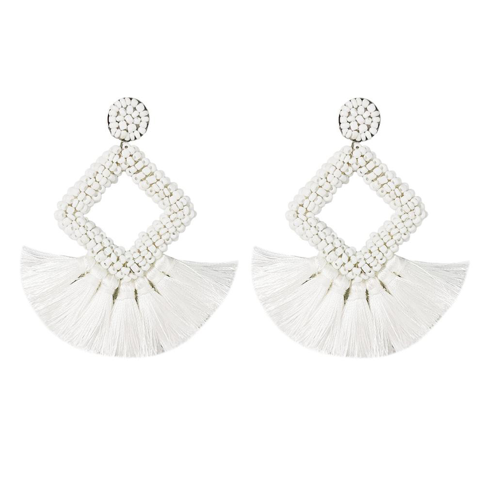 Bohemian White Beaded Earrings