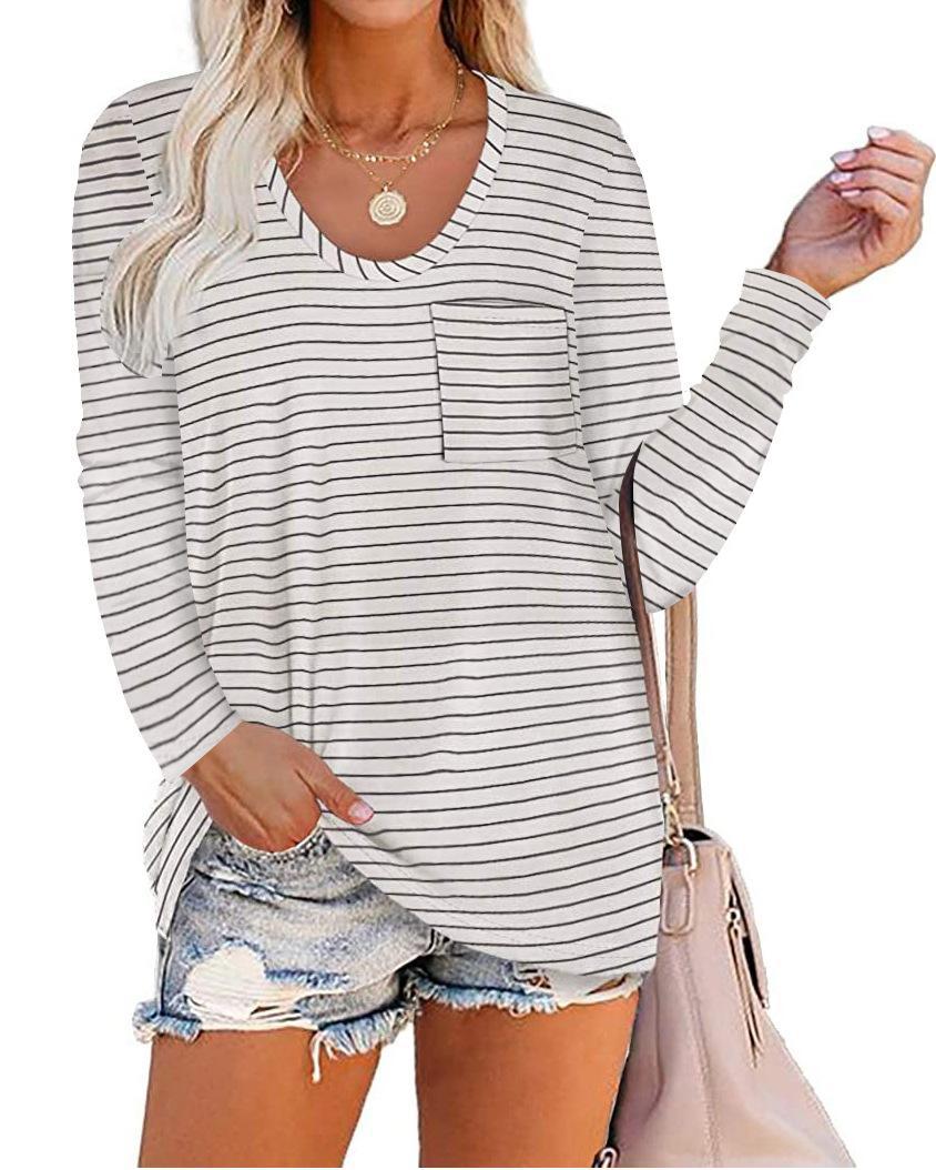 Title 4, Striped Pocket Long-sleeved Casual Loose Top