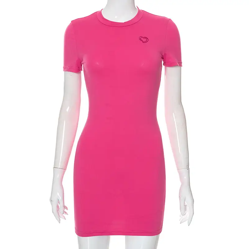 Women's Solid Color Heart-shaped Embroidered Dress