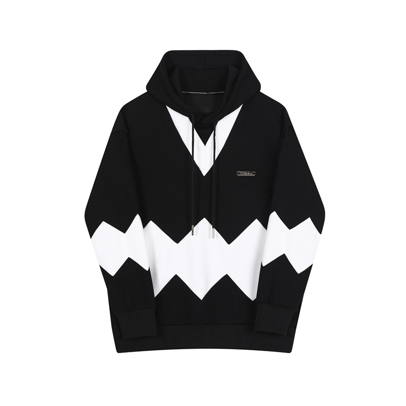 Contrast Silhouette Shoulder Hooded Pullover