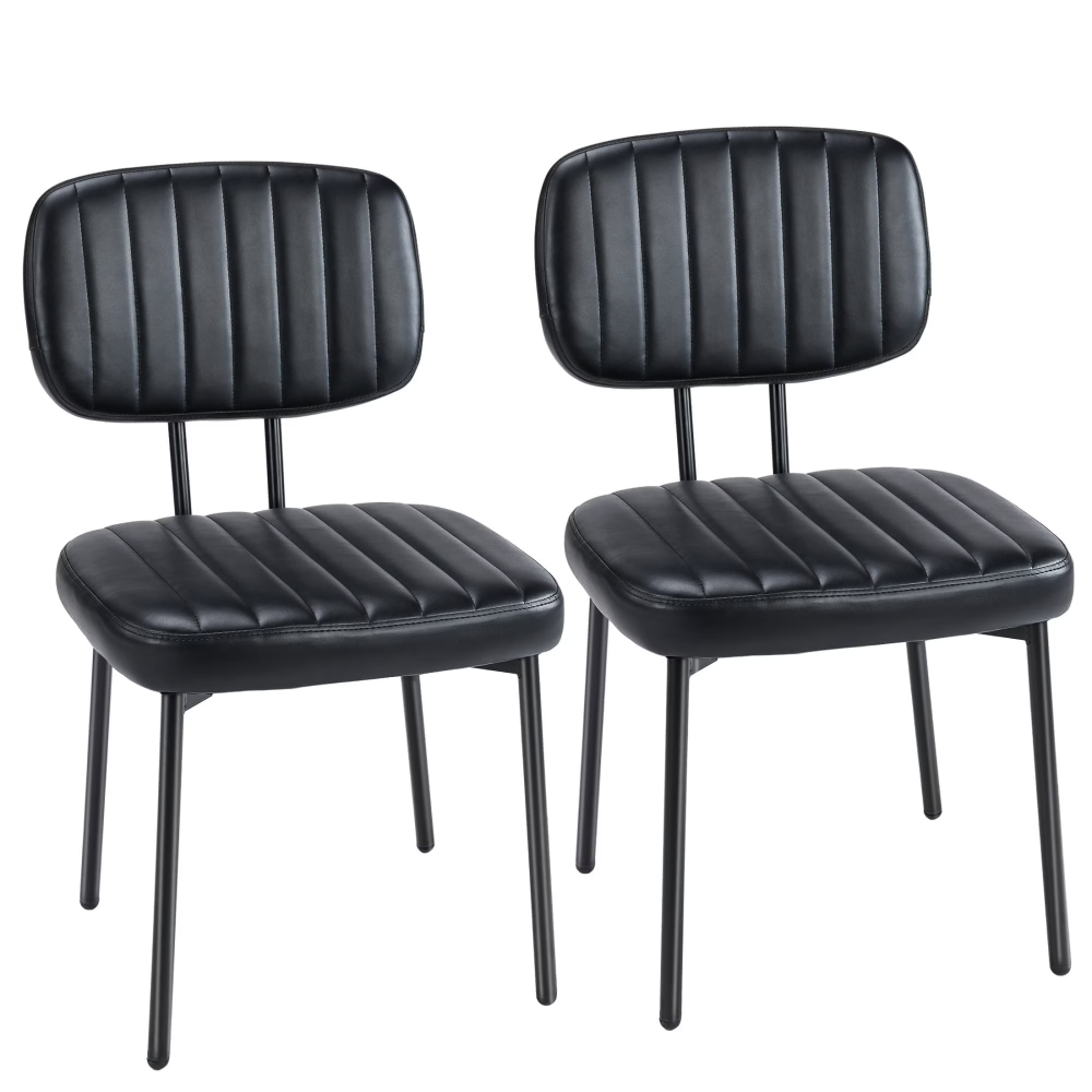 2 Mid-century Style Dining Chairs With Faux Leather Upholstery, Suitable For Both Dining And Living Rooms, Black  Limited To Five Orders Per Address