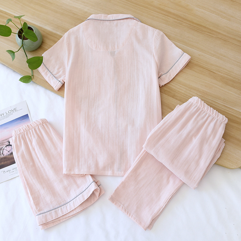 Three-piece Cotton Gauze Pajamas For Women