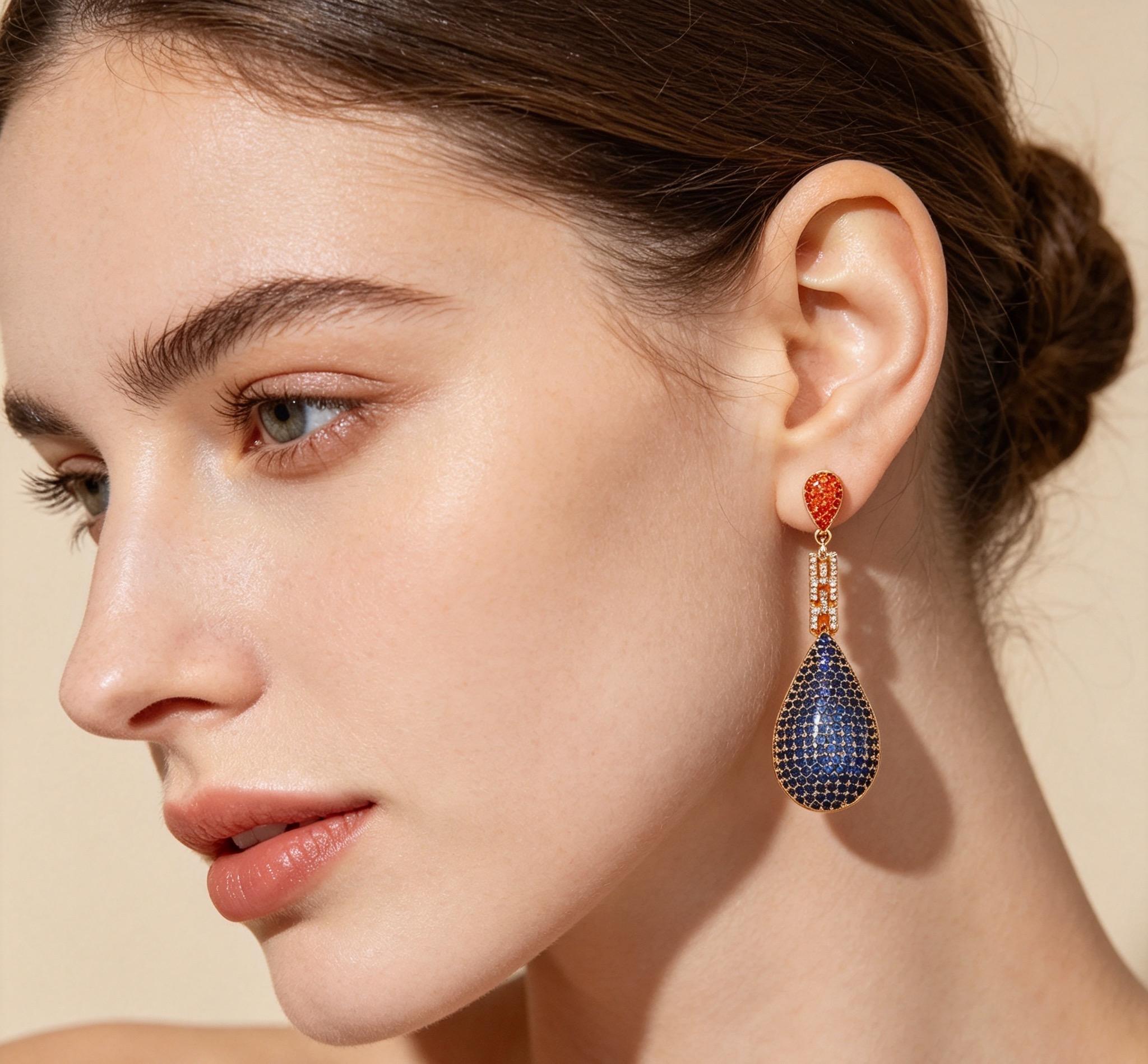 Cercei Teardrop Dangle, 18K Gold Plated Blue Orange Pave Zircon Drop Statement Cercei Pentru Femei Party Evening Bijuterii