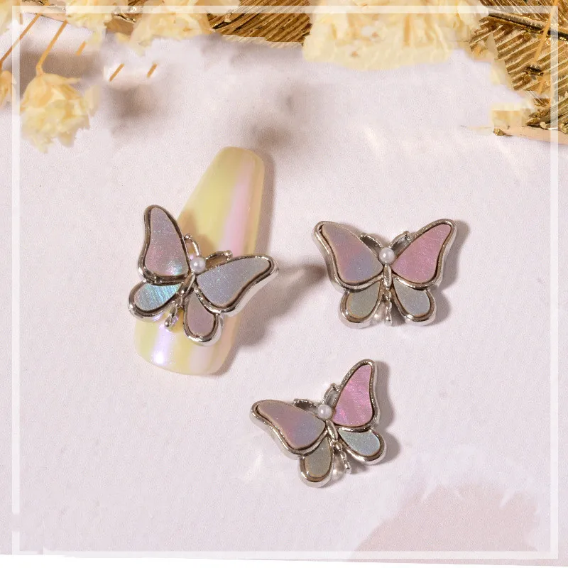 Nail Beauty Crystal Butterfly Transparent Golden Edge Metal Rhinestone Stereo Nails Shell Butterfly Diamond Decorations - H237