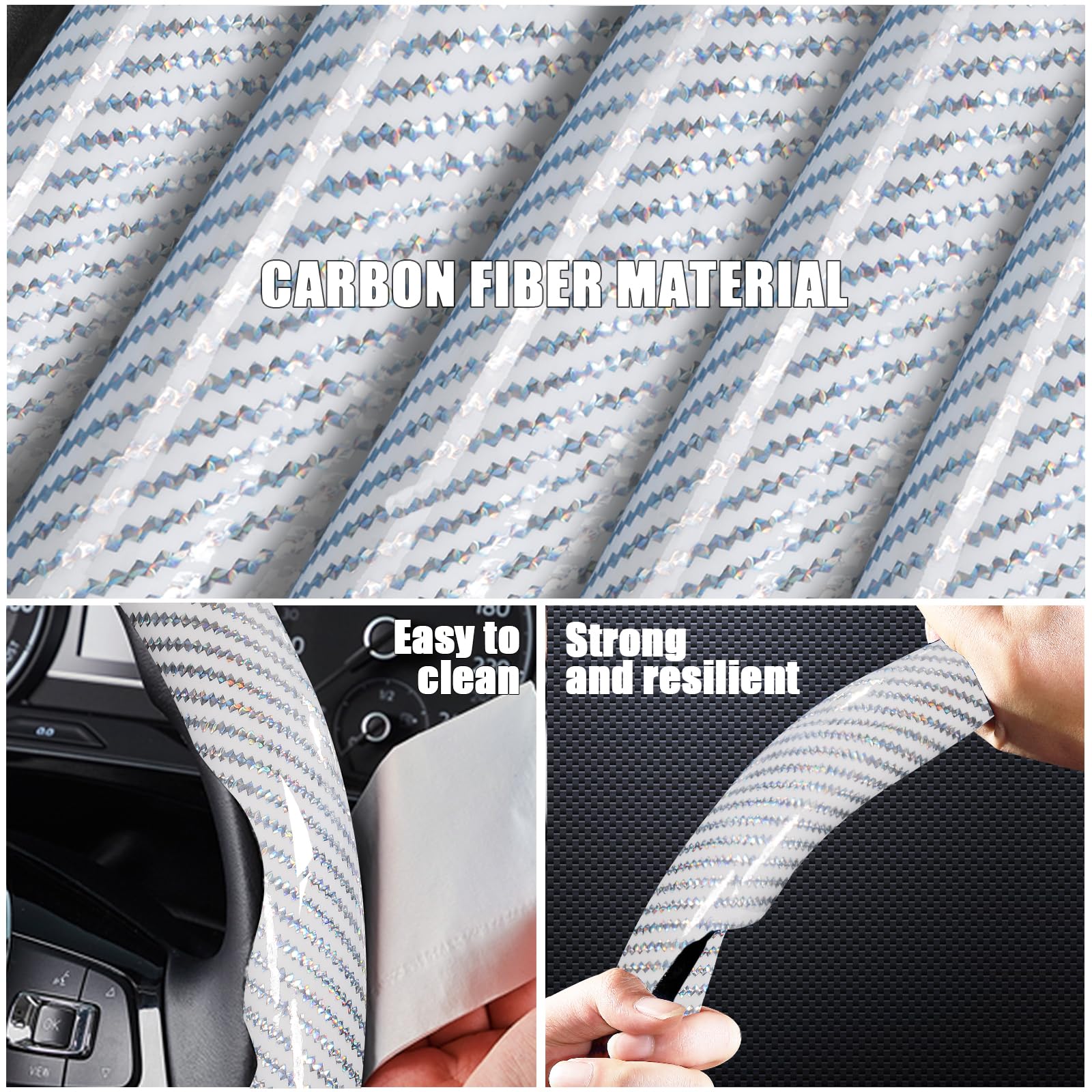 Carbon Fiber Steering Wheel Covers 3 Piece Clip On Steering Wheel Cover White
