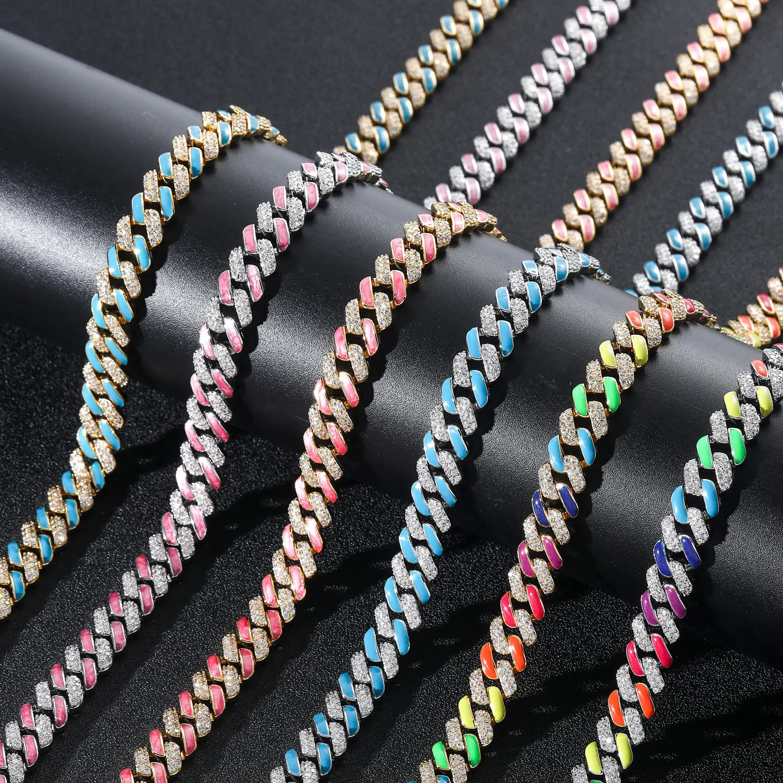 Necklace Colorful Cuban Chain Rainbow Zircon For Men And Women