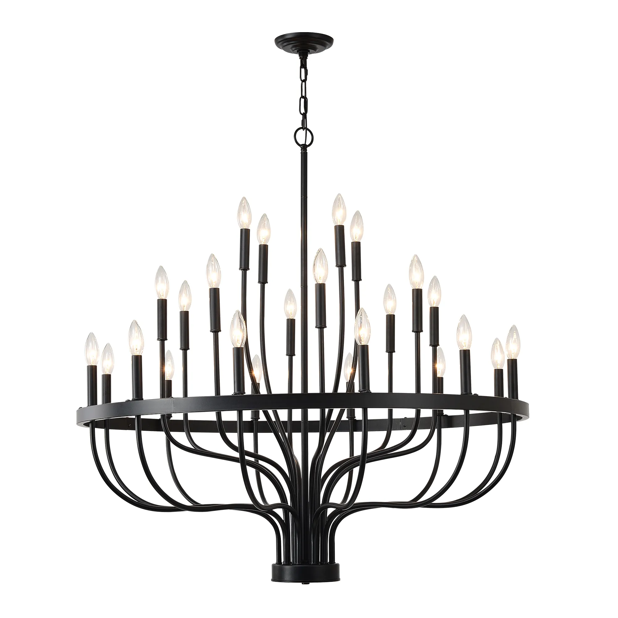 24-Light Black Chandelier Industrial Iron Candle Modern