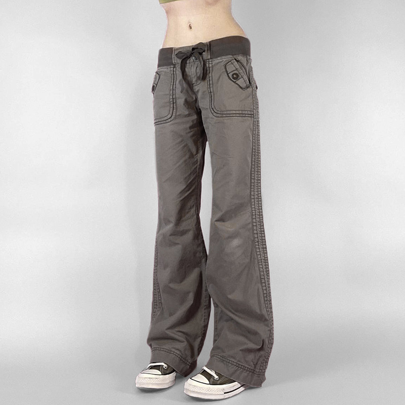 Lace-up Low-waisted Casual Wide-leg Pants