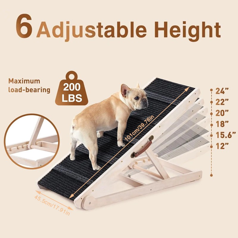 Adjustable 6 Heights Dog Pet Ramp Foldable Stairs Non-Slip For Car Bed Sofa — image 4
