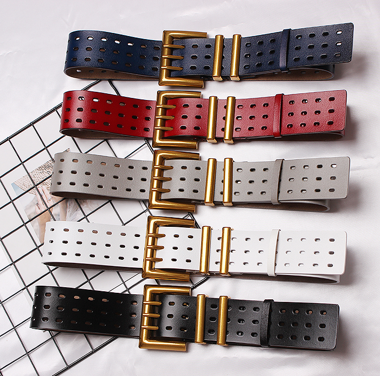 Women's Solid Color Metal Leather Wide Belt