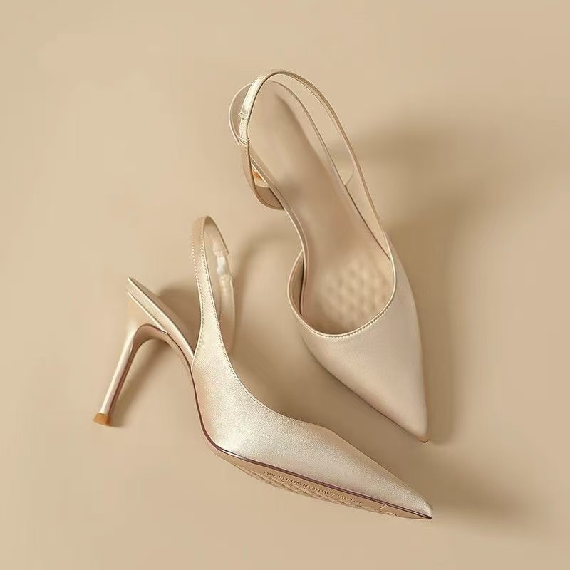 Minimalist Satin Pointed Toe Slingback High Heels