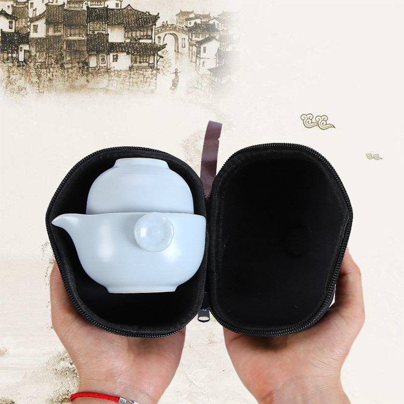 Geyao Ceramics One Pot Two Cup Portable Travel Tea Set