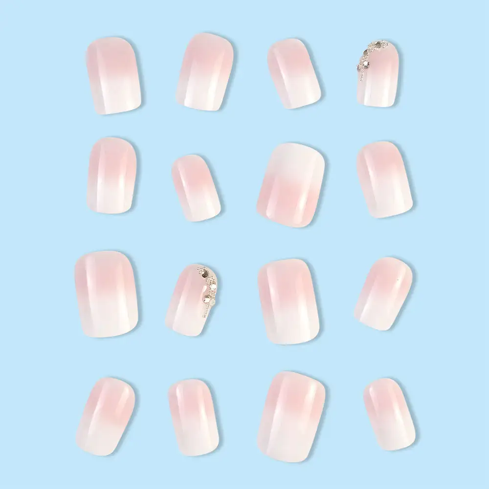 Upgrade Your Look 24-piece Short Square Ice-transparent Gradient Pure-sex Design Full-cover Nail Covers Are Suitable For Women And Girls.