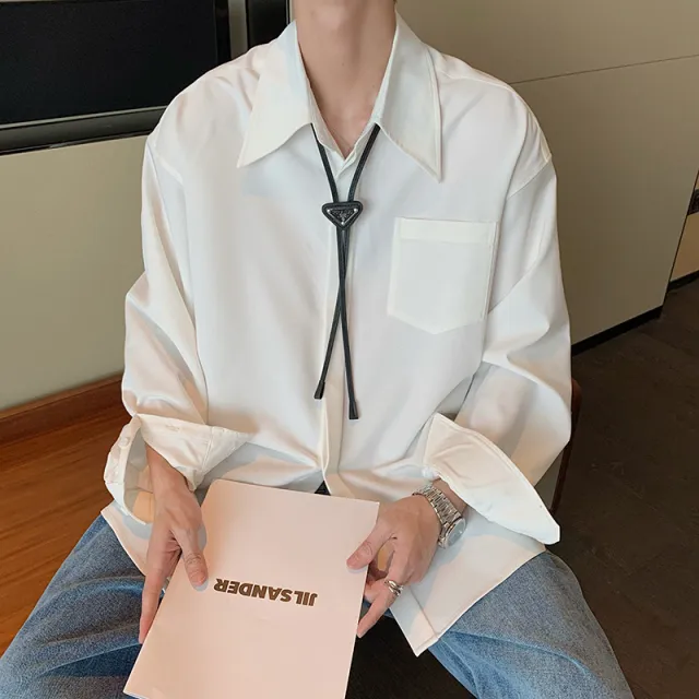 Men's Long sleeved Non ironing Solid Color With Korean White Shirt White - Shop at LoveMi