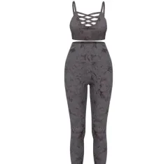 Summer Tie Dye Yoga Sets Sexy Shockproof Bra Push Up Women's Leggings - Grey - View 1