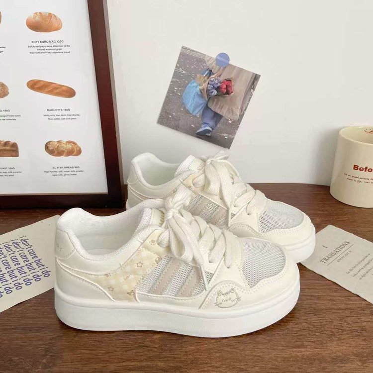 Cute Cat Design Low-Top White Shoes For Women, New Spring 2026 Collection... 3