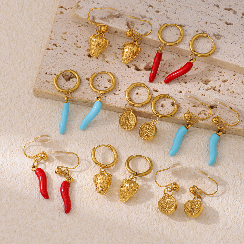 European And American Style Colorful Chili Oil-Drip Fruit Earrings, Light Luxury High-End Fashion Personality DIY Ear Accessories For Women