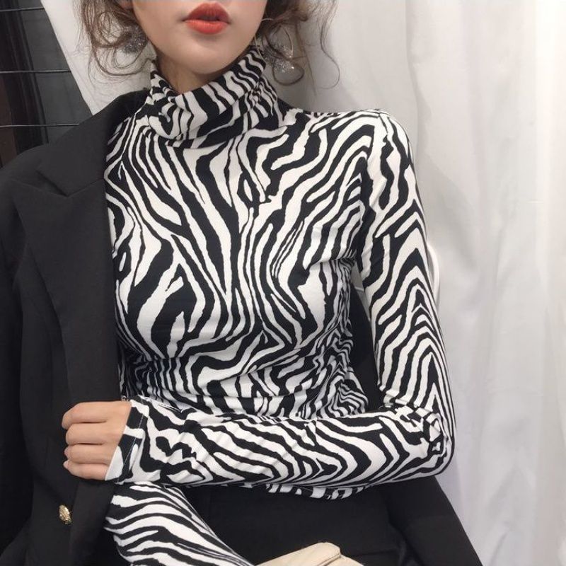 Retro Zebra Print Long Sleeved Shirt Women All Match