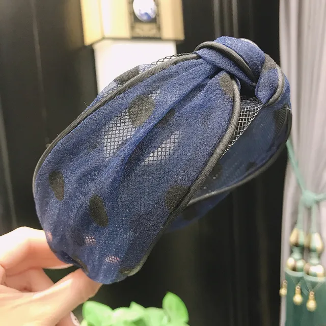 New Fabric Polka Dot Floral Lace Mesh Headband Navy Blue - Shop at LoveMi