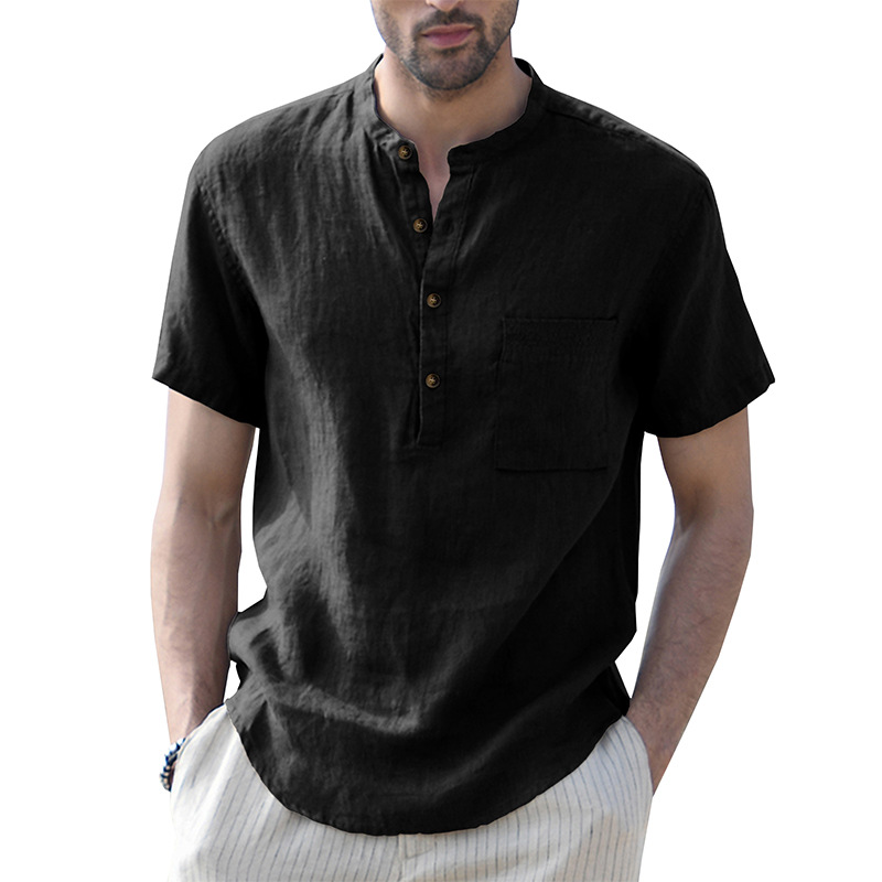 Cotton And Linen Short-sleeved Men's Casual Shirt