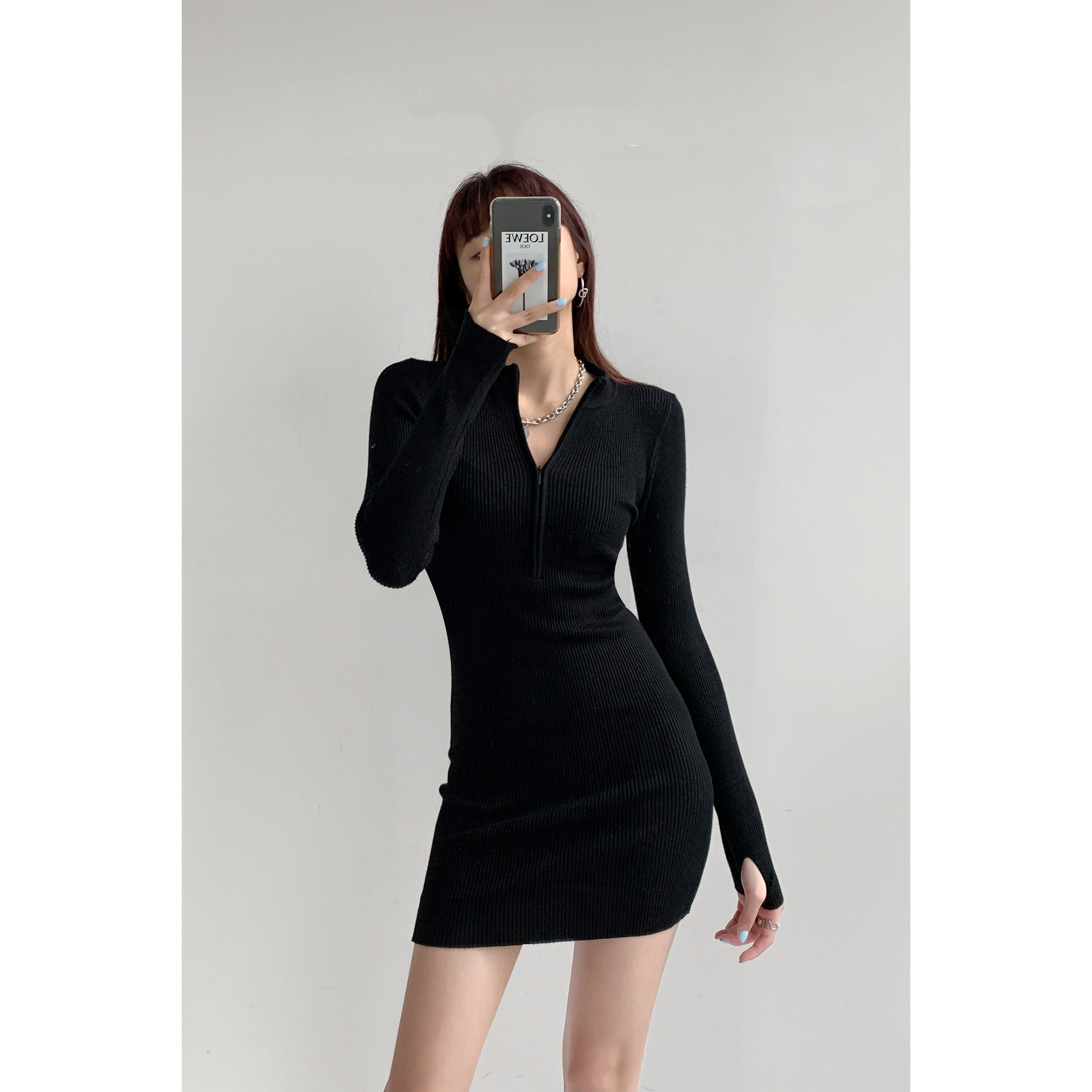 Long-Sleeve Knitted Bodycon Dress, picture 2 of 5