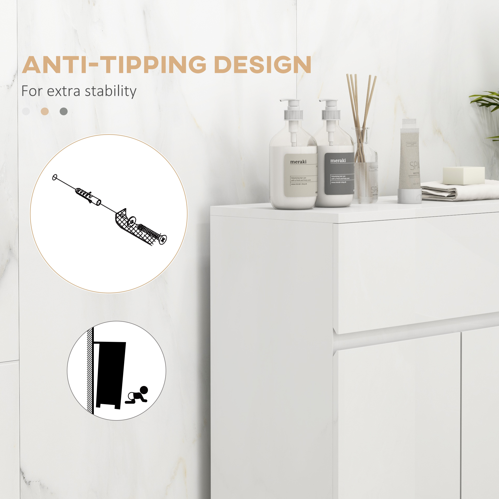 Independent Bathroom Cabinet, High Gloss Storage With Door And Adjustable — image 8