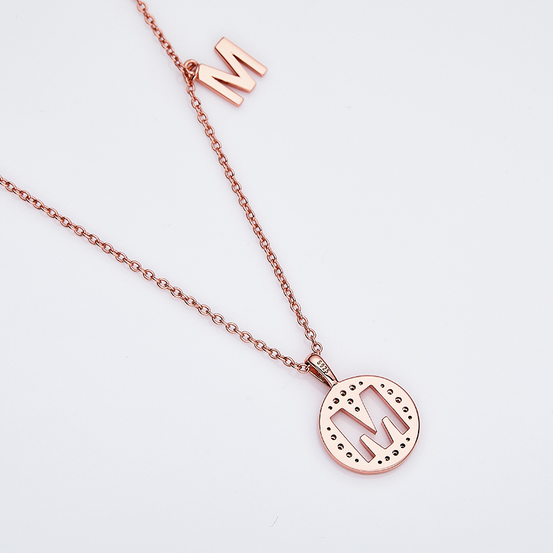 One Of The 26 Letters, M, Set With Top-quality Moissanite, Luxurious And Fashionable Light Luxury Trend Jewelry, Silver Necklace Pendant S925 Silver Electroplated Rose Gold - Jewelry & Watches