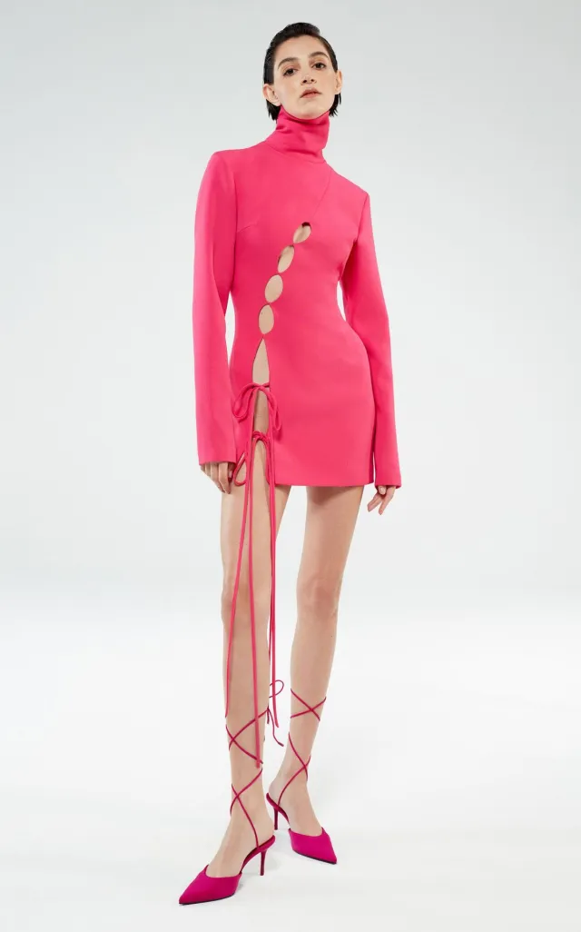 Long sleeved Scarf Collar Dress Girl Rose Red - Shop at LoveMi