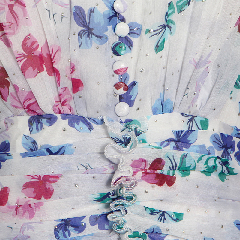 Floral Stand-Collar Pleated Shirt Dress — product details and sizing image 11