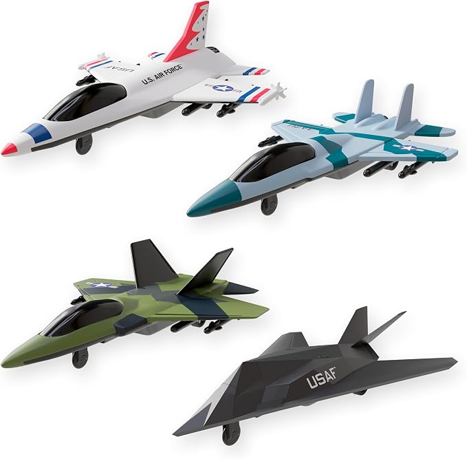 4-Pack Die-Cast Military Fighter Jet Toy Airplanes With Pull-Back