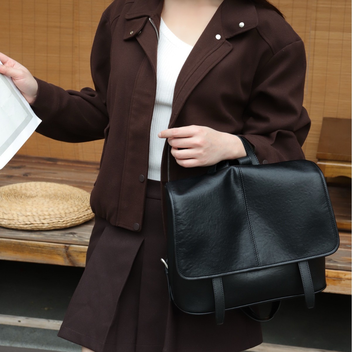 Sac à dos transfrontalier en cuir tanné végétal de qualité supérieure pour femme – Image 3